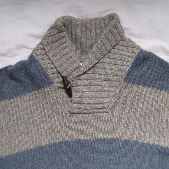 Gap Sweater Striped Lambswool Cowl Neck Gray Blue Preppy Mens Size XL Tall - Picture 6 of 11